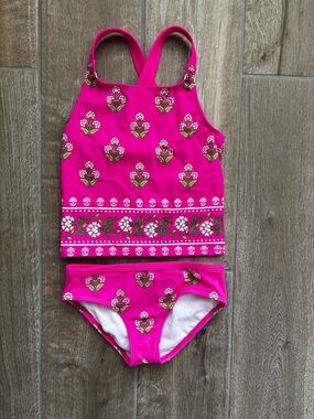 Mini Boden Hot Pink Floral Tankini Set Sz 5-6Y